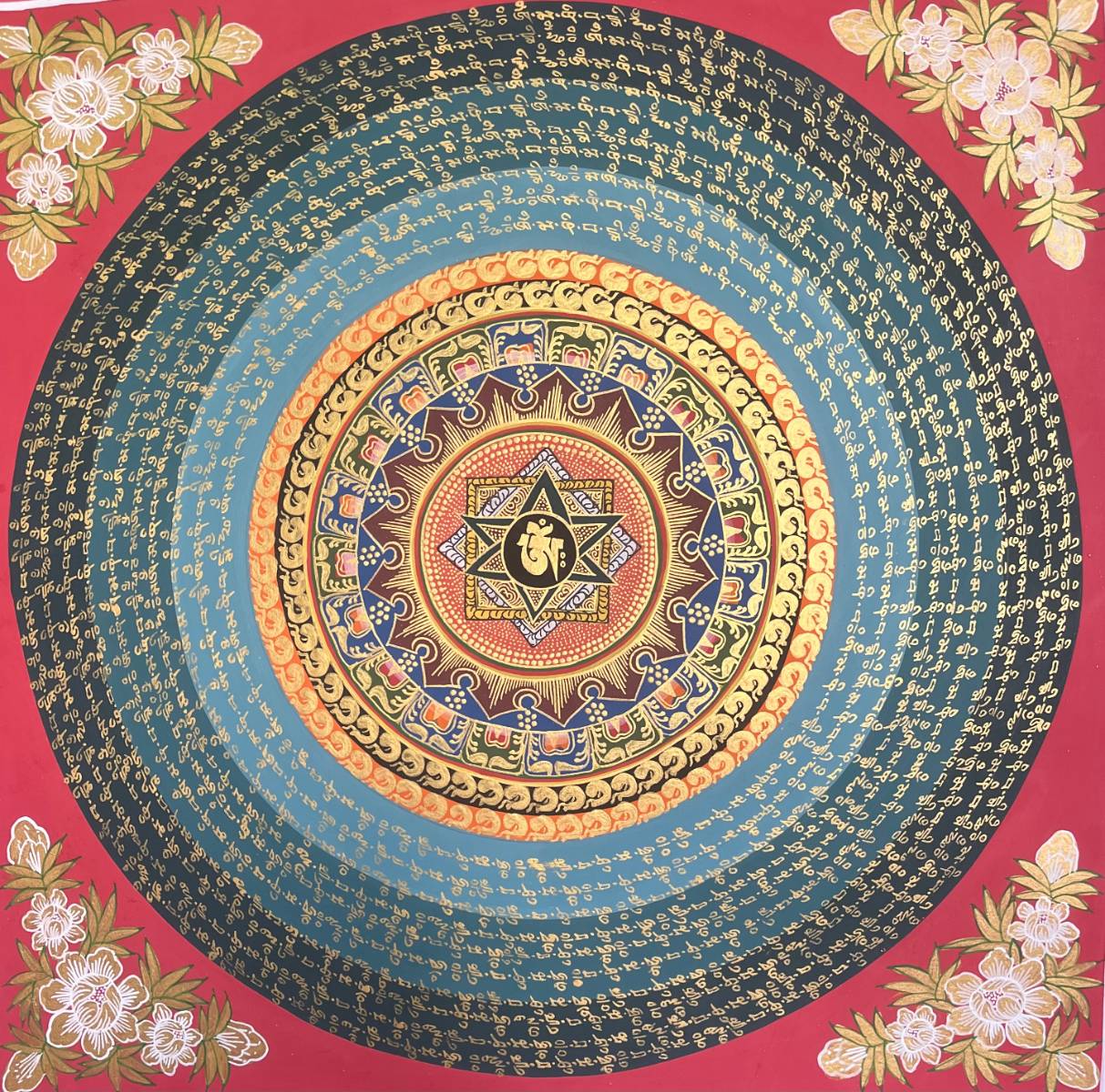 Om Mandala Thangka Painting- Spiritual wall hanging decor
