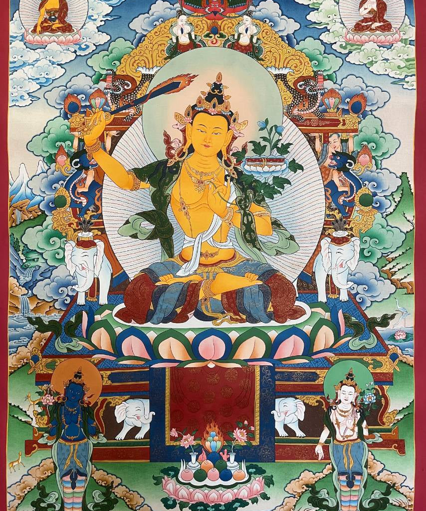 Manjushri Thangka Painting for wall hanging decor.