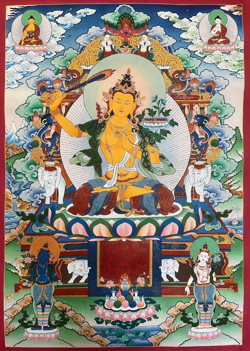 Manjushri Thangka Painting for wall hanging decor.