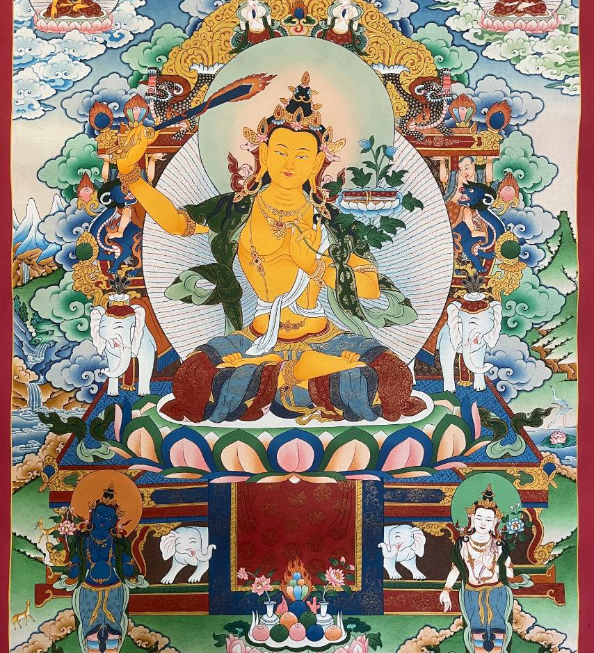 Manjushri Thangka Painting for wall hanging decor.