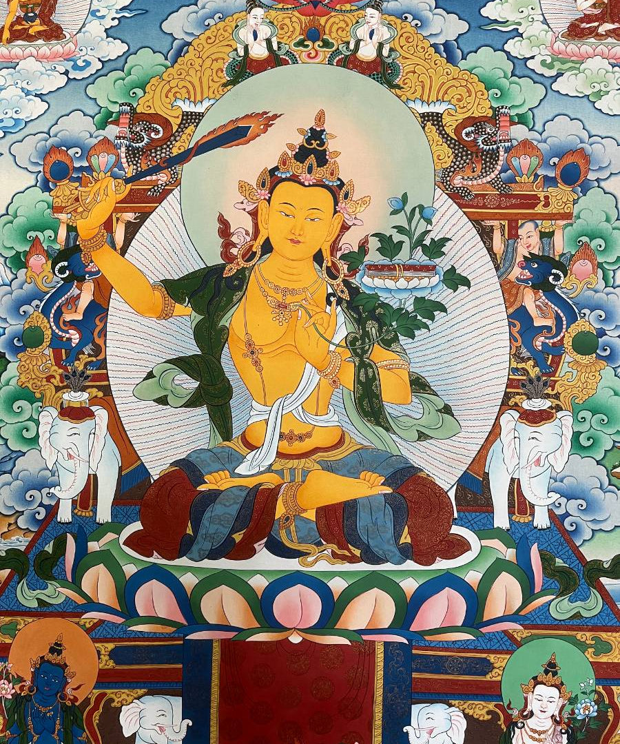 Manjushri Thangka Painting for wall hanging decor.