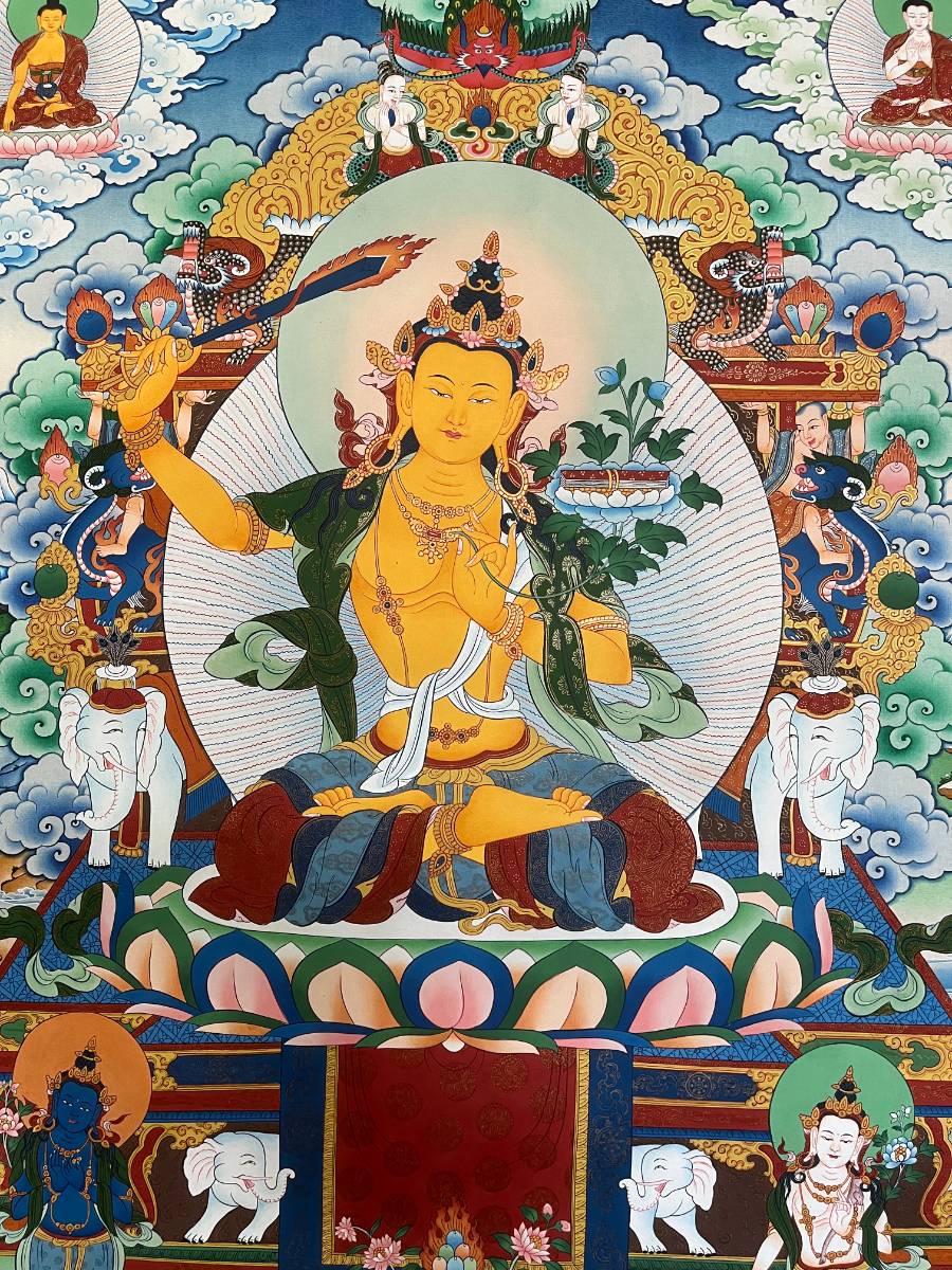 Manjushri Thangka Painting for wall hanging decor.