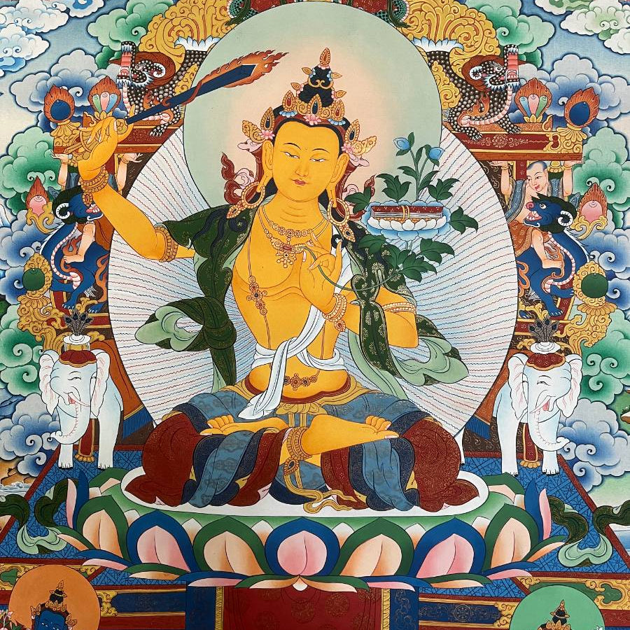 Manjushri Thangka Painting for wall hanging decor.