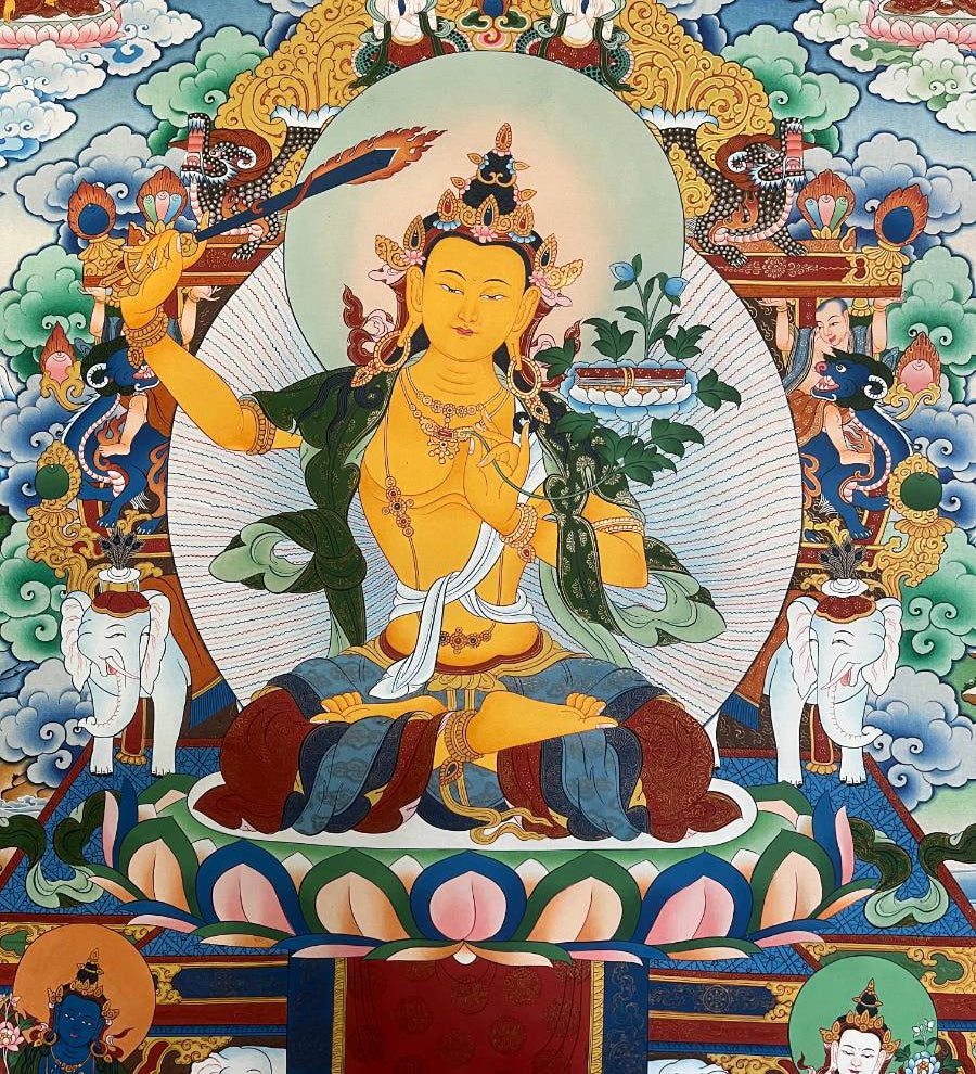 Manjushri Thangka Painting for wall hanging decor.