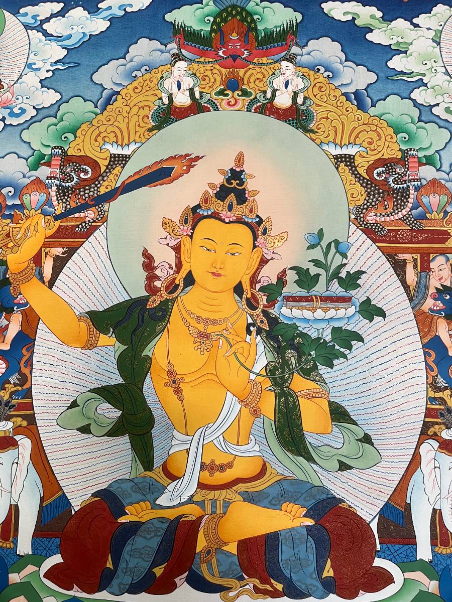 Manjushri Thangka Painting for wall hanging decor.