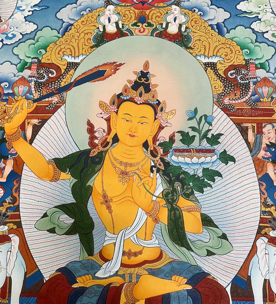 Manjushri Thangka Painting for wall hanging decor.