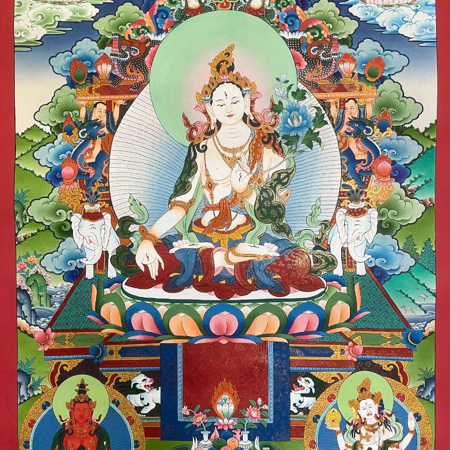 White Tara Thangka - Handpainted Art