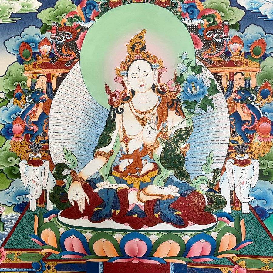 White Tara Thangka - Handpainted Art