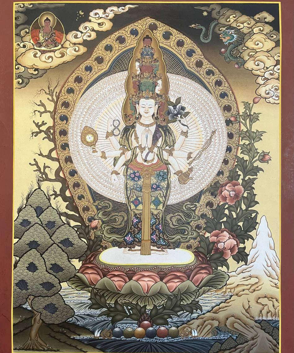 Avalokeshwor Thangka Painting-1000 Arms Avalokeshor