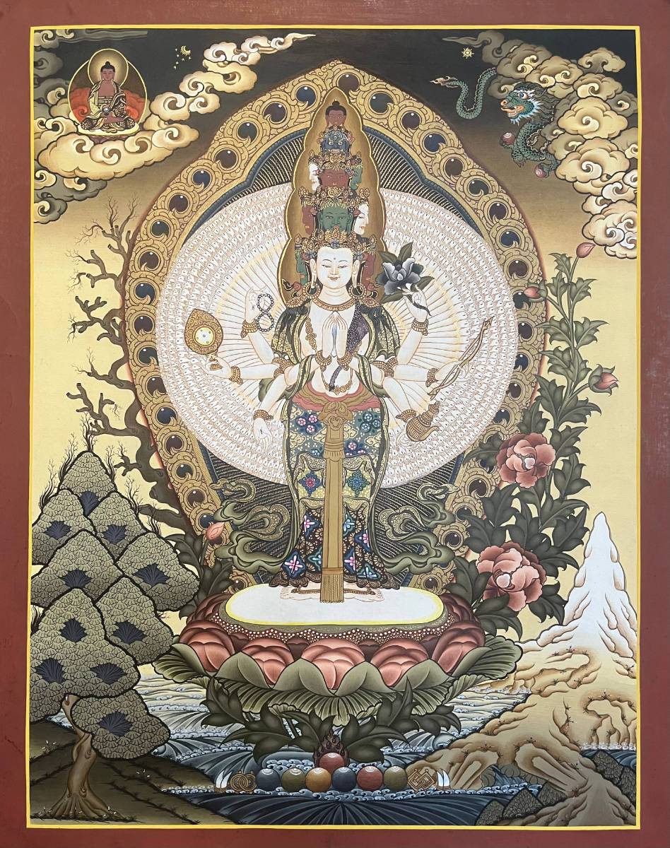 Avalokeshwor Thangka Painting-1000 Arms Avalokeshor