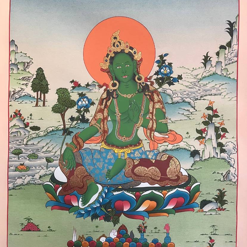 Green Tara Thangka - Sacred Tbetan Painting