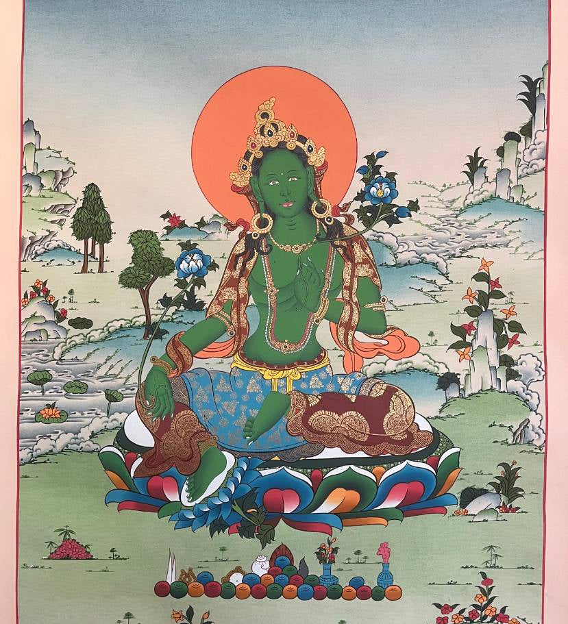 Green Tara Thangka - Sacred Tbetan Painting