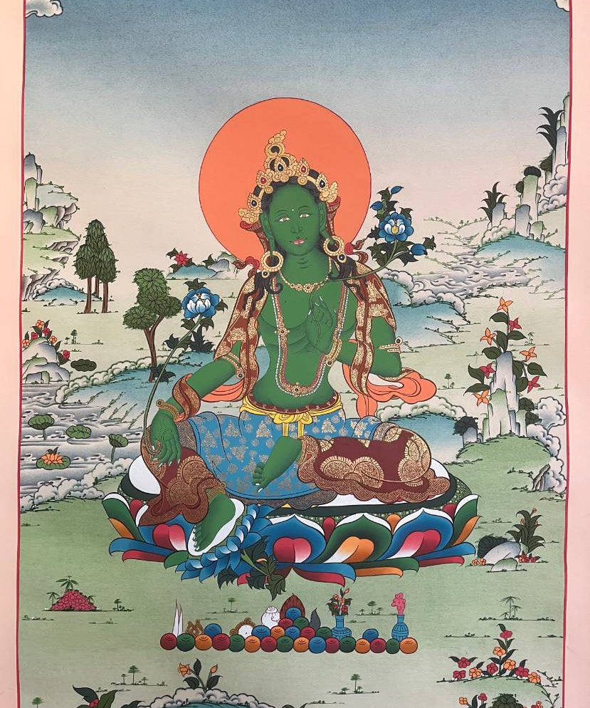 Green Tara Thangka - Sacred Tbetan Painting