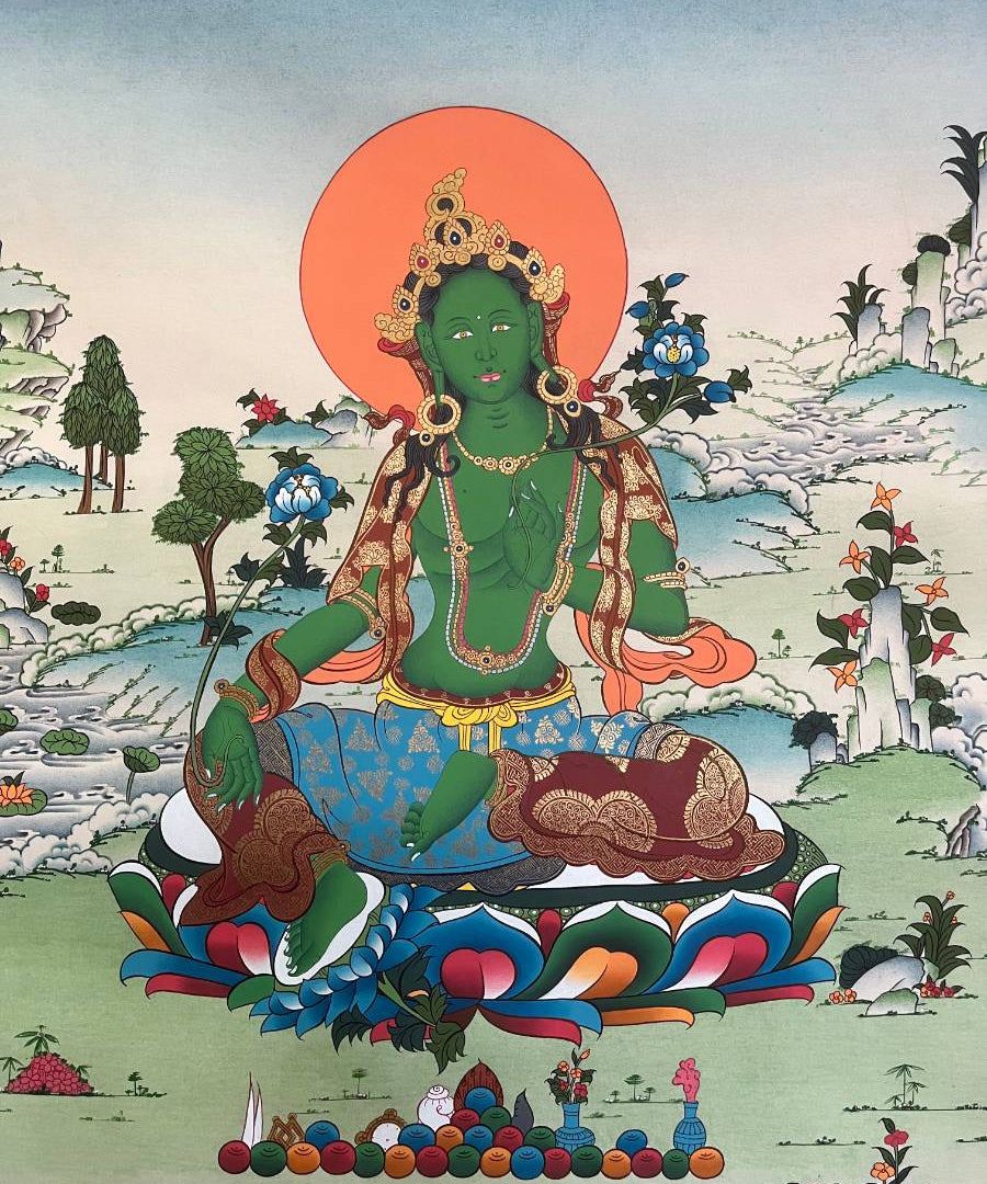 Green Tara Thangka - Sacred Tbetan Painting