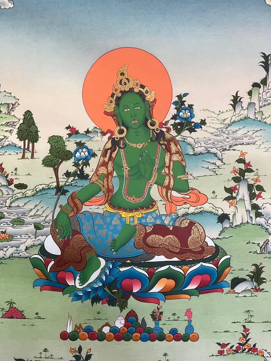 Green Tara Thangka - Sacred Tbetan Painting