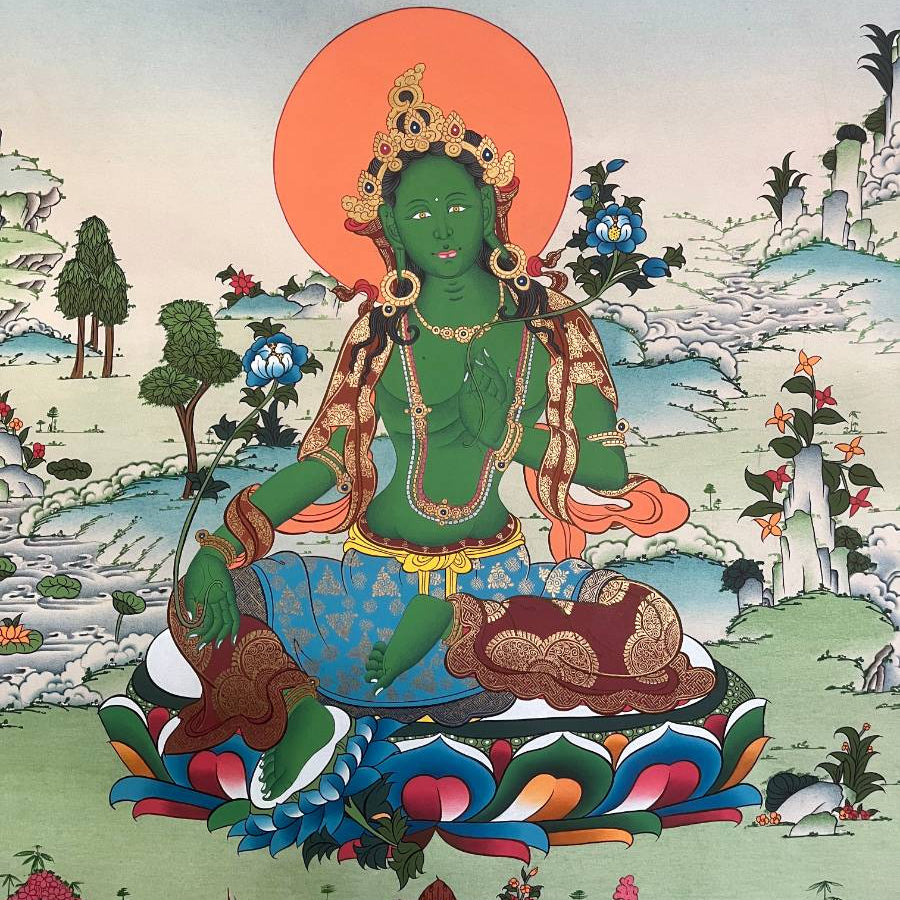 Green Tara Thangka - Sacred Tbetan Painting