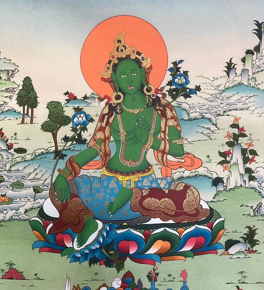 Green Tara Thangka - Sacred Tbetan Painting