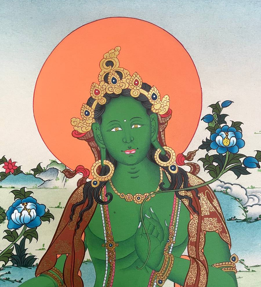 Green Tara Thangka - Sacred Tbetan Painting