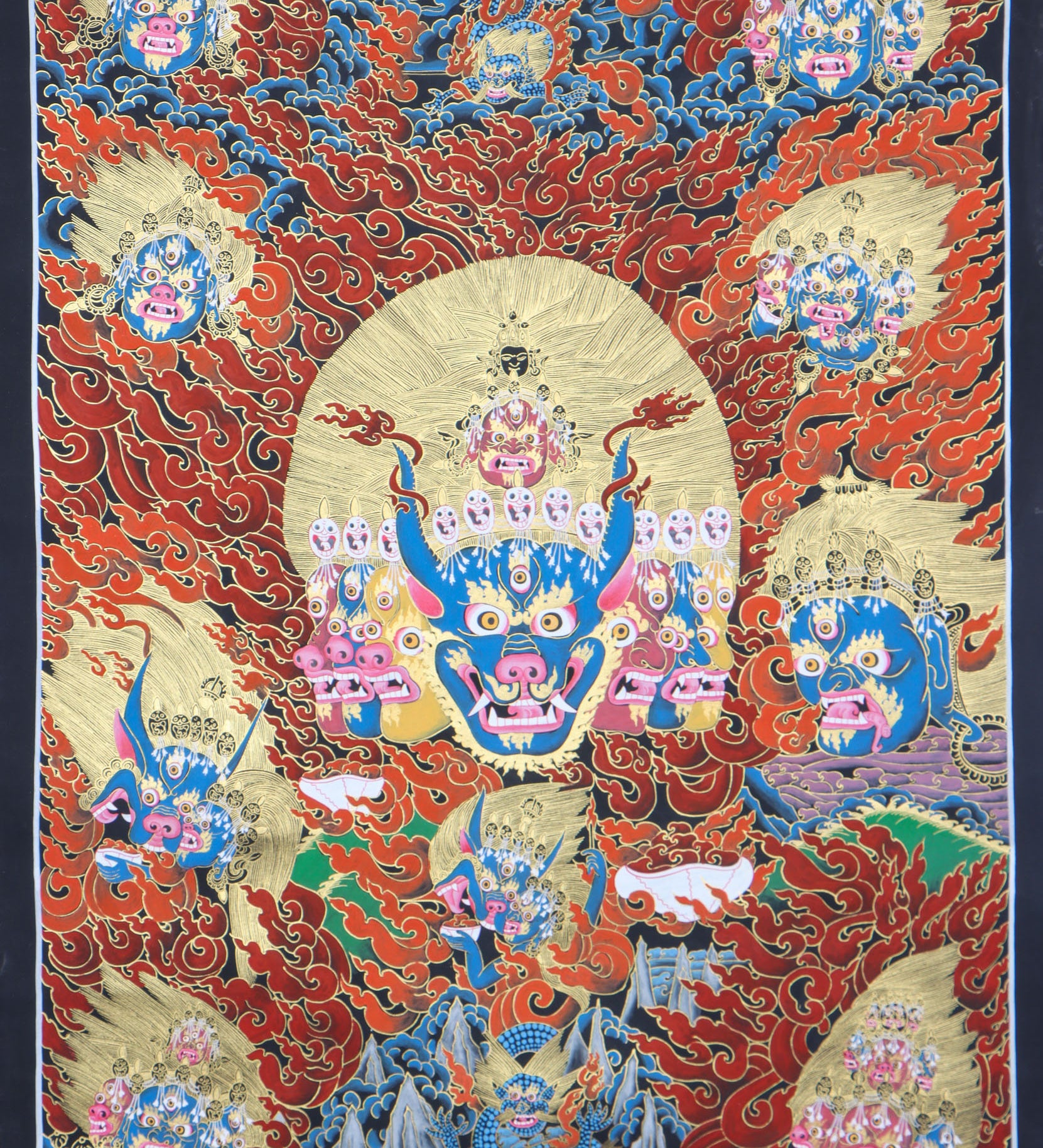 Yamantaka Head Thangka Painting for wall hanging decor.