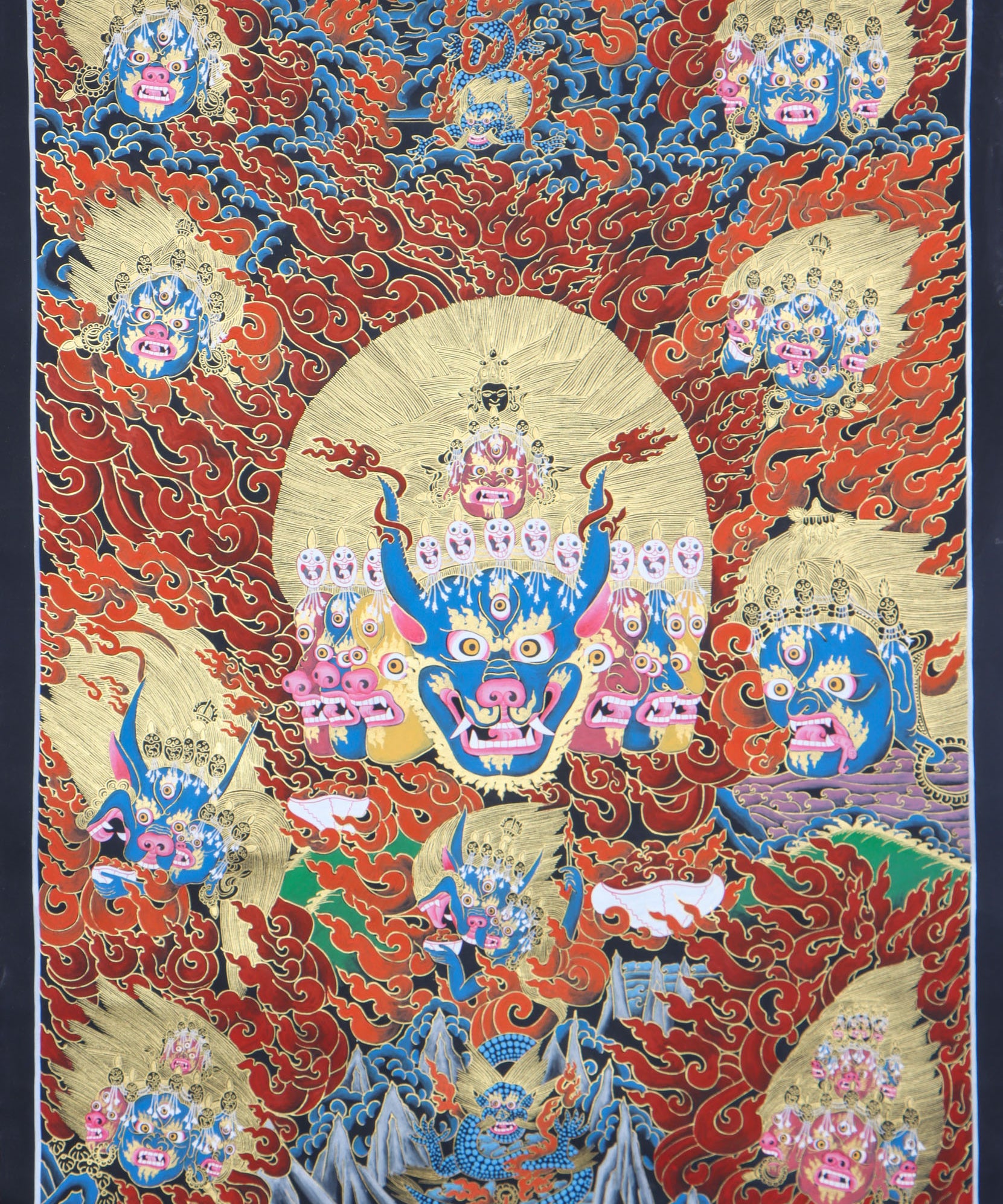 Yamantaka Head Thangka Painting for wall hanging decor.