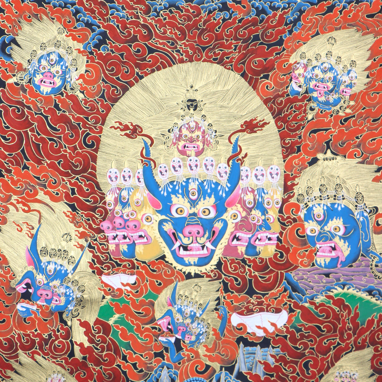 Yamantaka Head Thangka Painting for wall hanging decor.