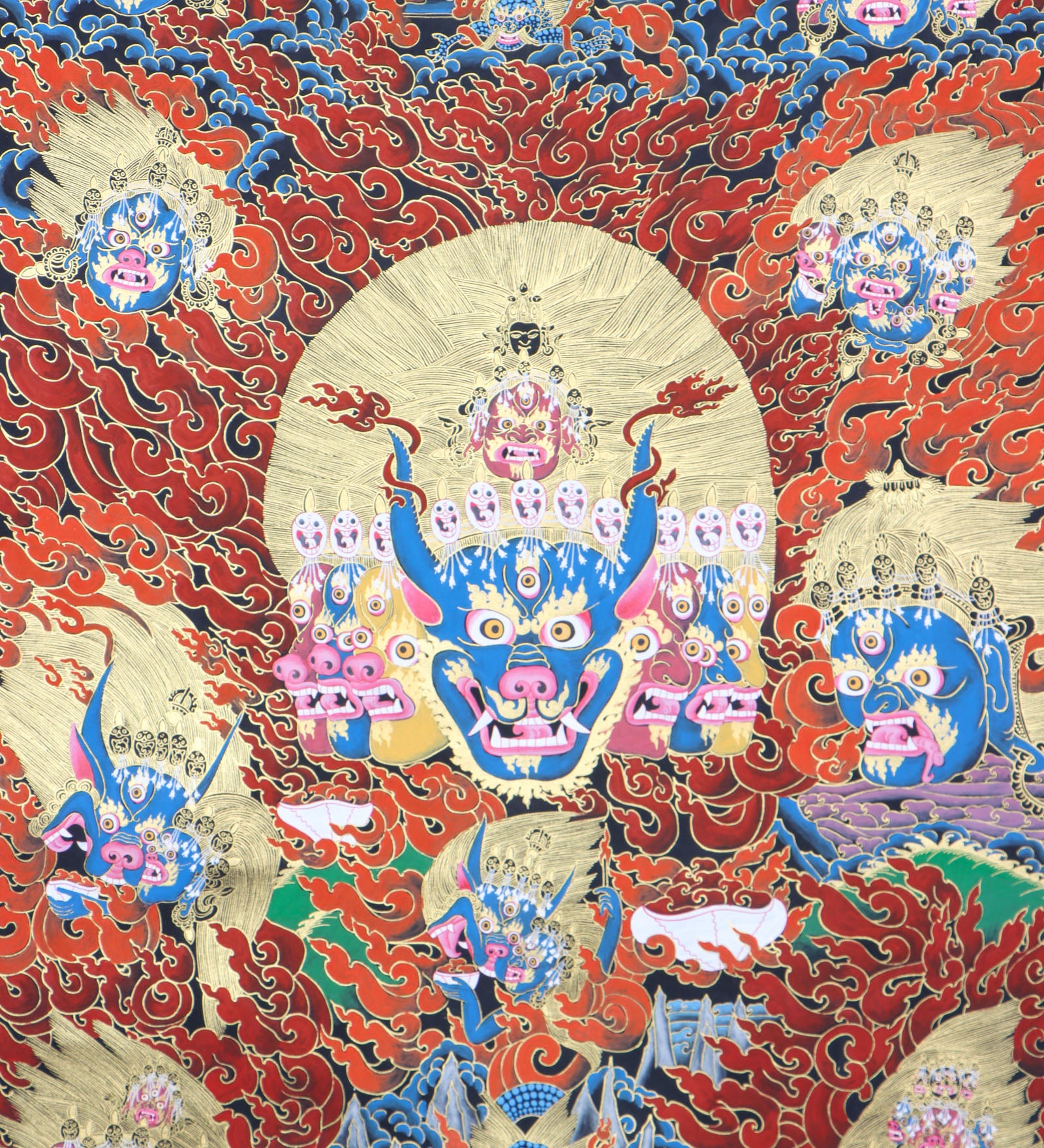 Yamantaka Head Thangka Painting for wall hanging decor.