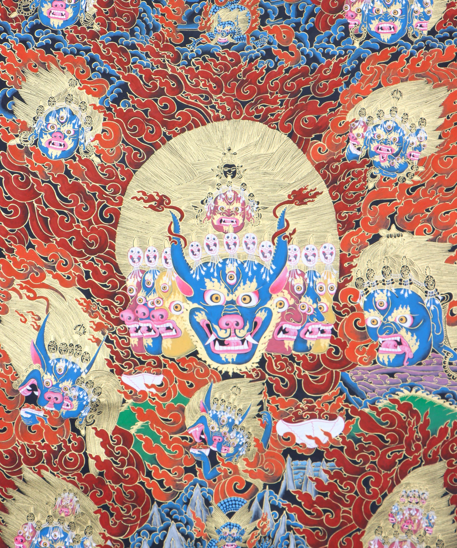 Yamantaka Head Thangka Painting for wall hanging decor.