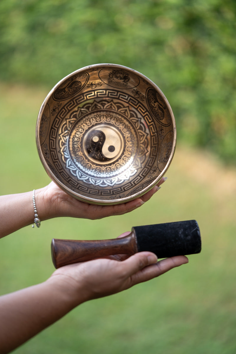 Yin Yang Fine Carving Singing Bowl - Tibetan Bowl.