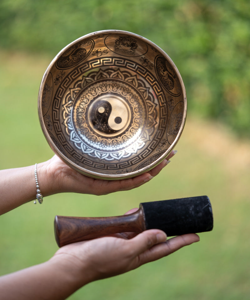 Yin Yang Fine Carving Singing Bowl - Tibetan Bowl.