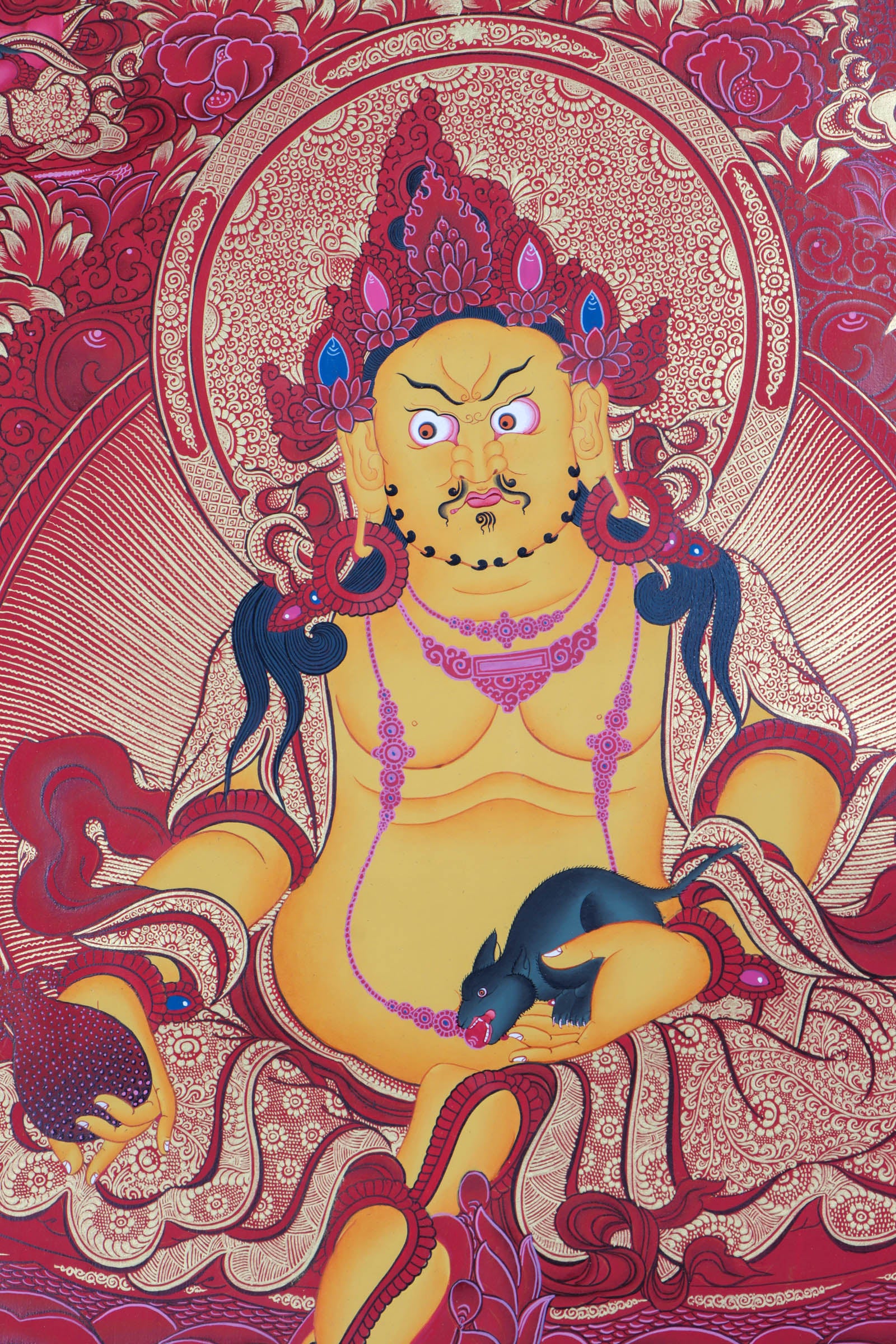 red and gold background Zambala Thangka Painting on canvas