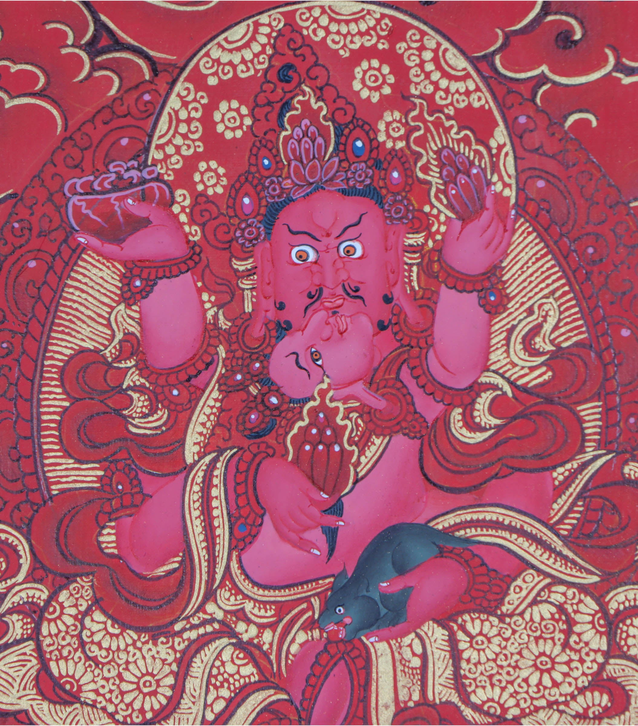 red and gold background Zambala Thangka Painting on canvas