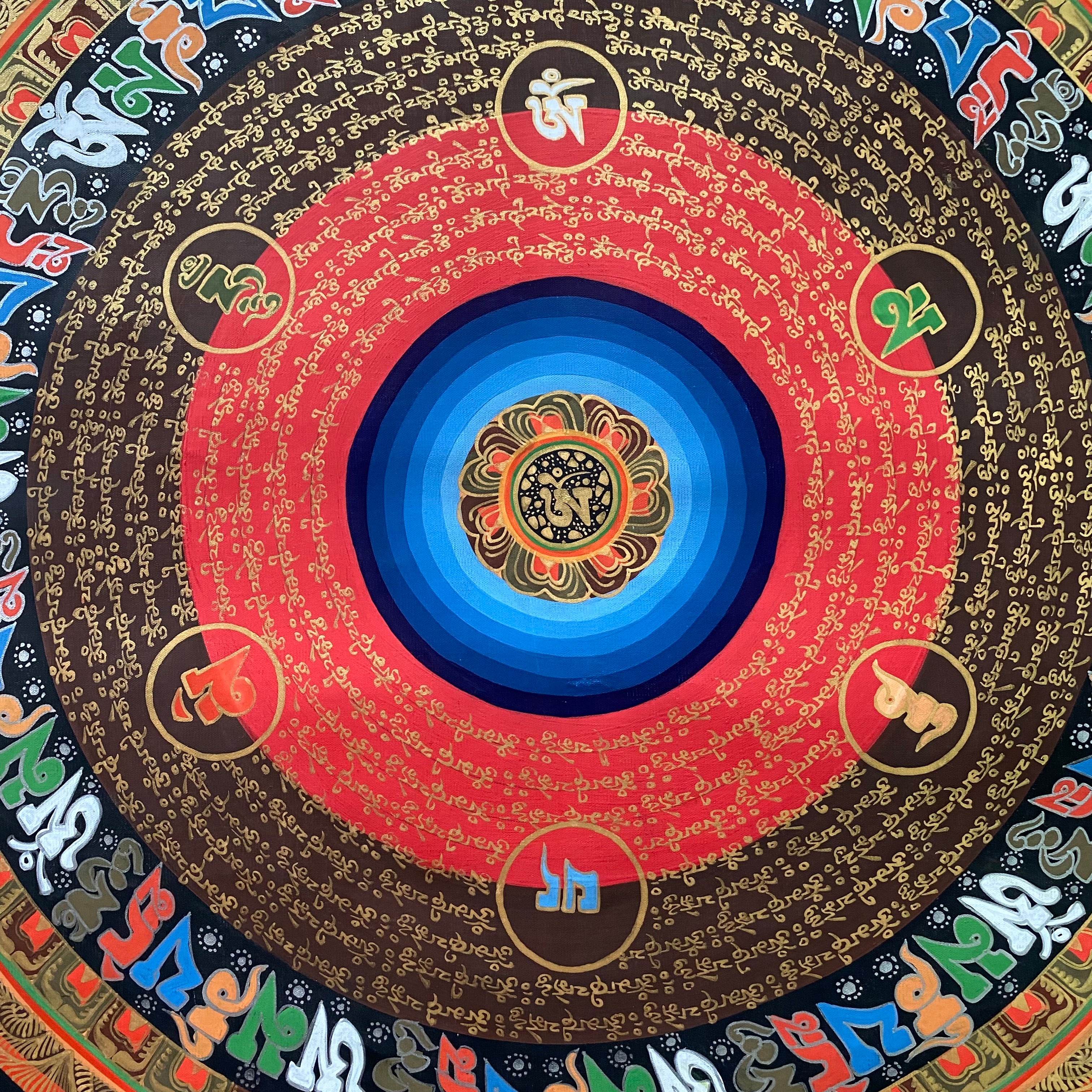 Handpainted Mantra Mandala Thangka - Sacred Tibetan Art