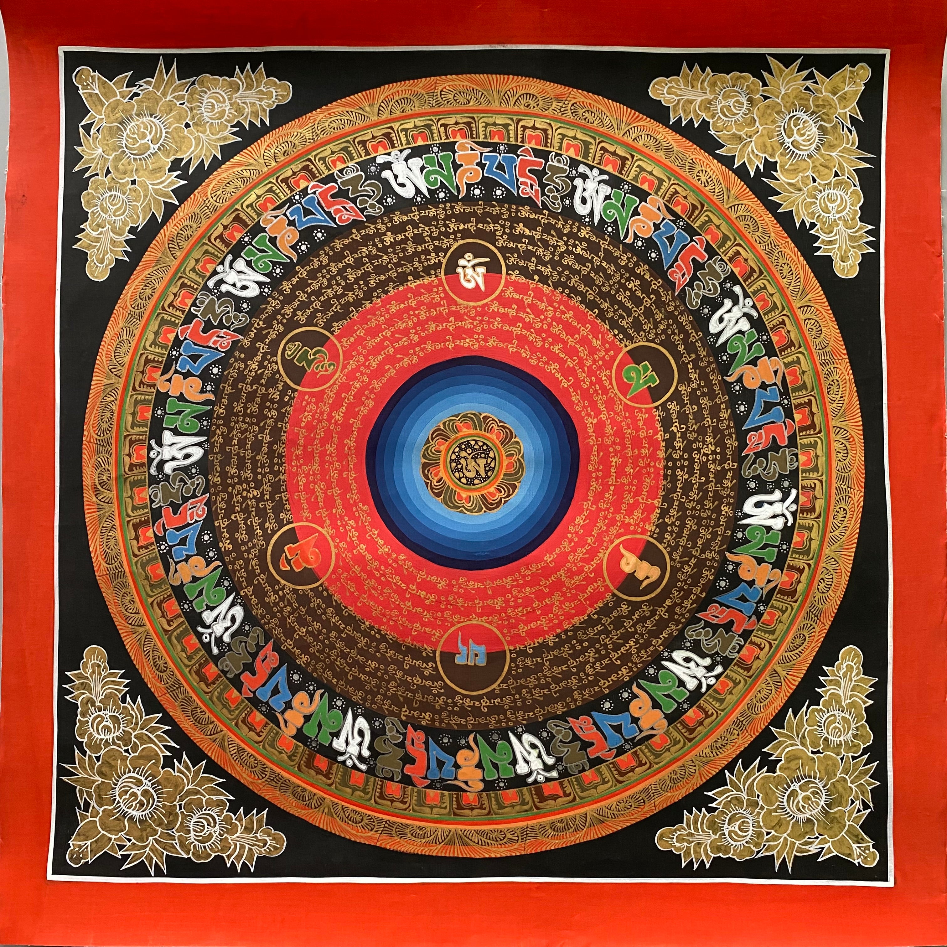 Handpainted Mantra Mandala Thangka - Sacred Tibetan Art