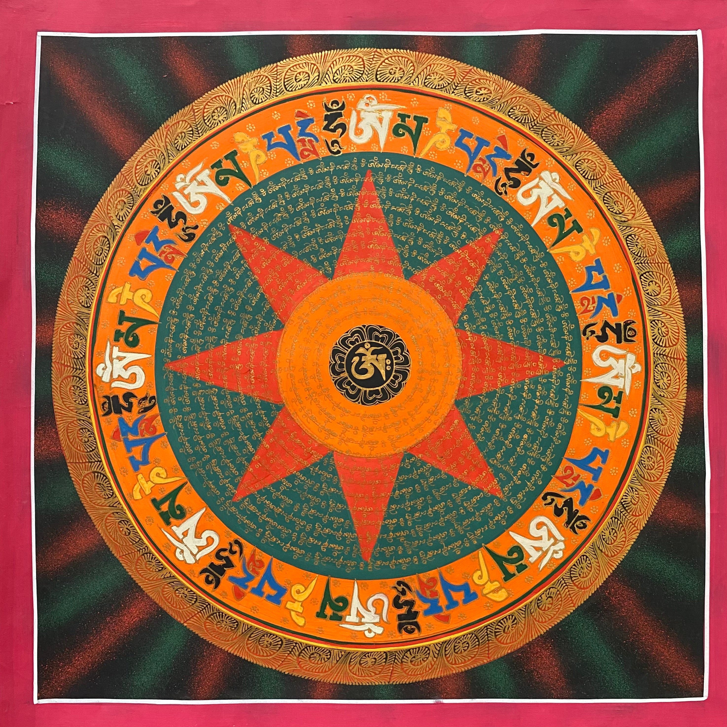  Handpainted Mantra Mandala Thangka Painting - Wall hanging decor