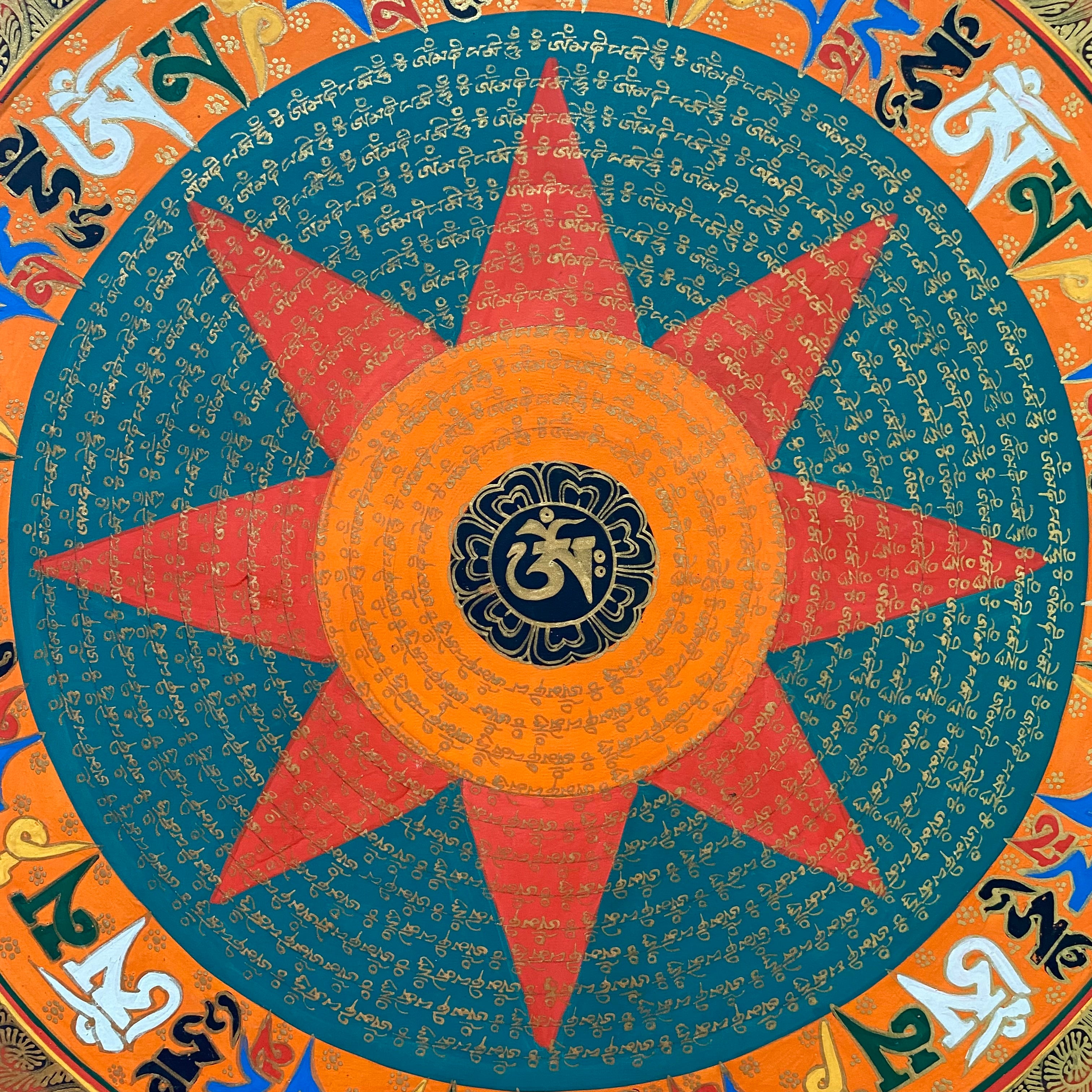 Handpainted Mantra Mandala Thangka Painting - Wall hanging decor