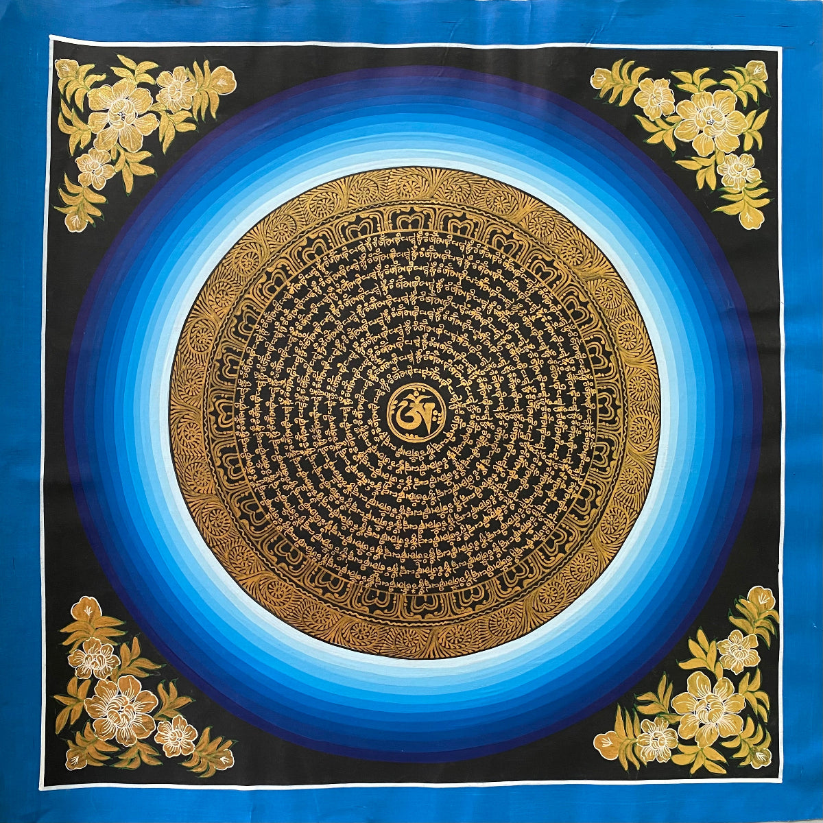 Blue Radiant Mantra Mandala Thangka Painting - Sacred Tibetan Art