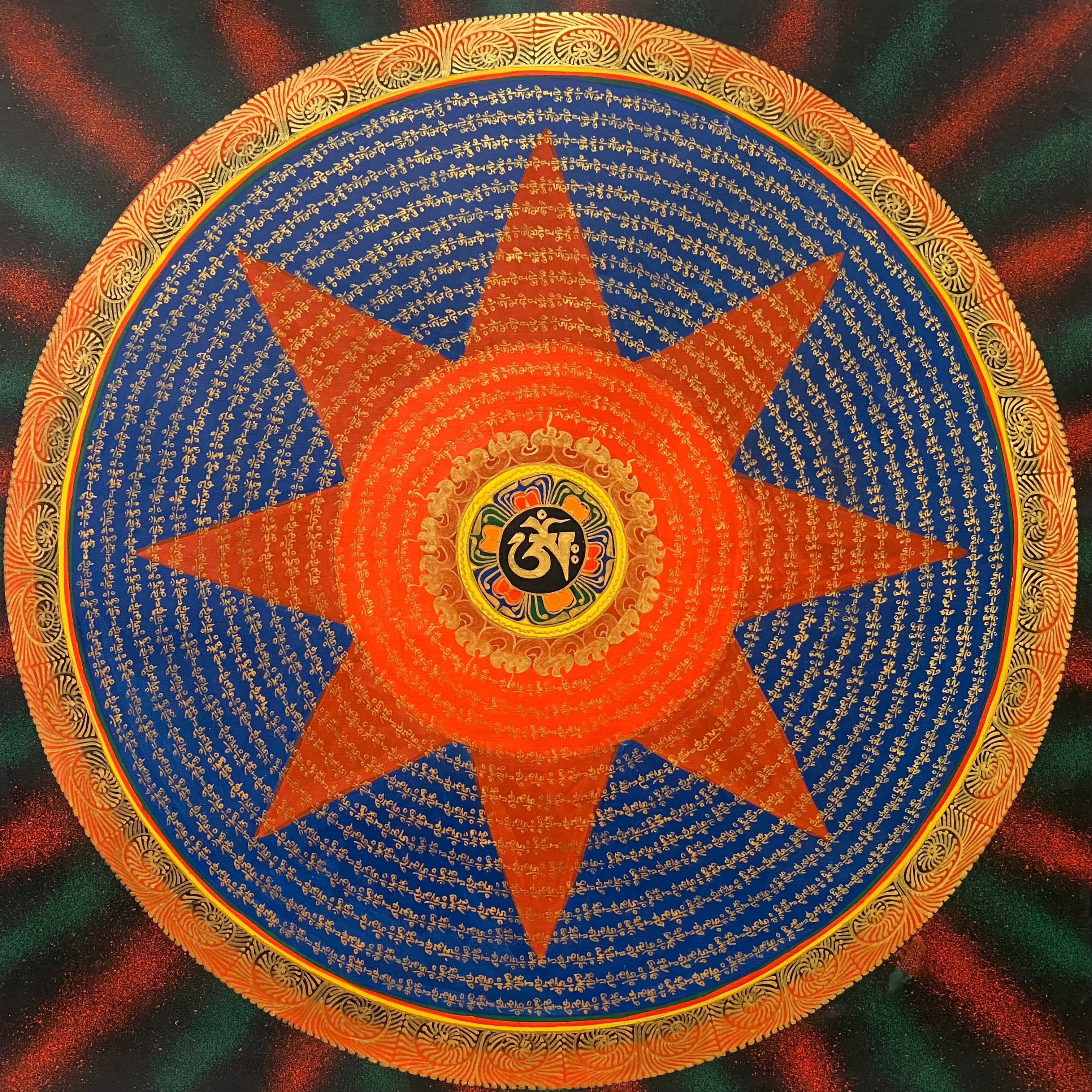 Handpainted Tibetan Mantra Mandala Thangka Painting.