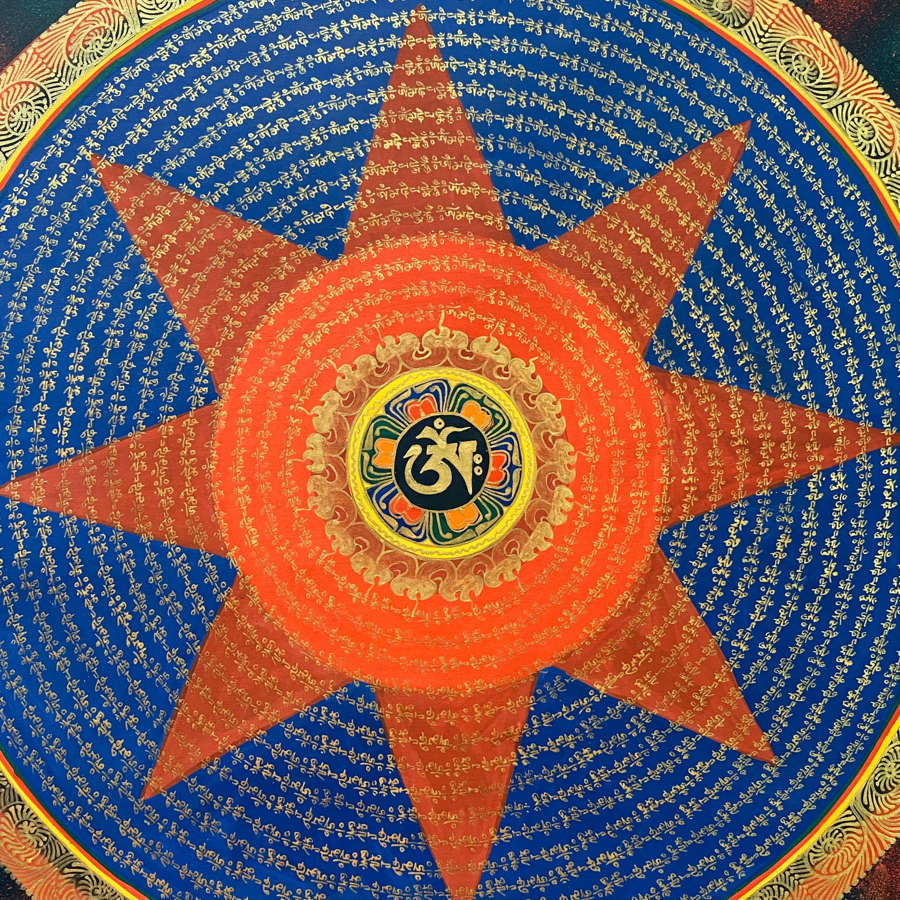 Handpainted Tibetan Mantra Mandala Thangka Painting.