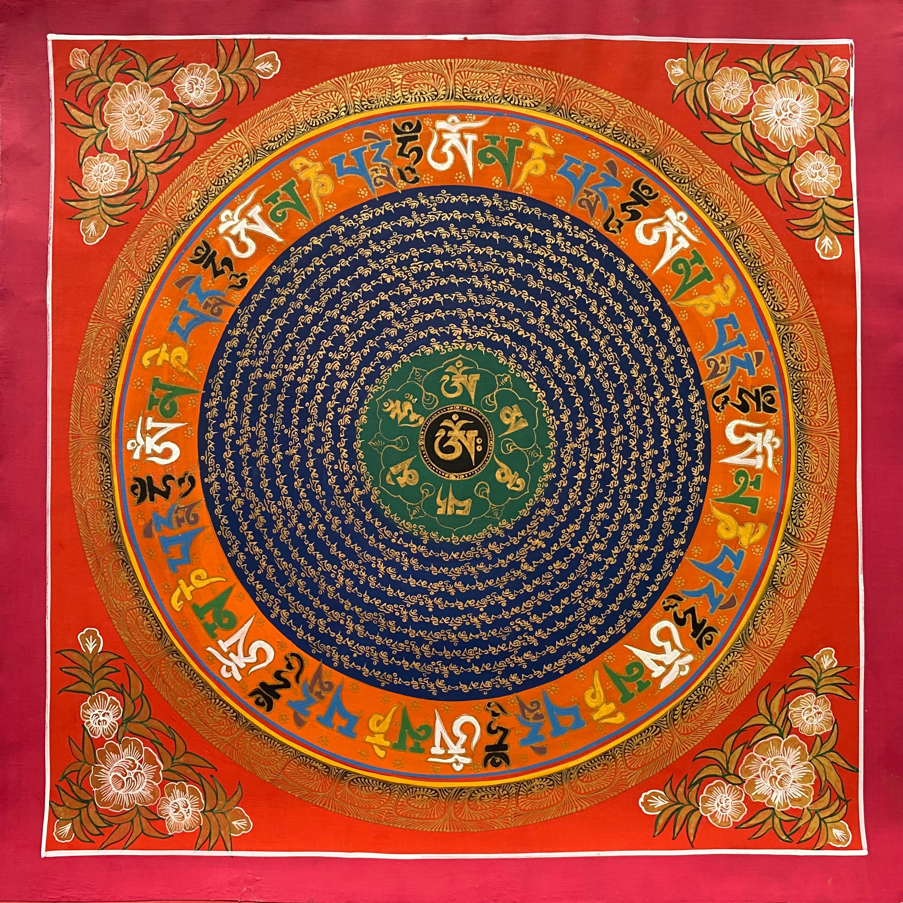 Mantra Mandala Thangka Painting for wall hanging decor.