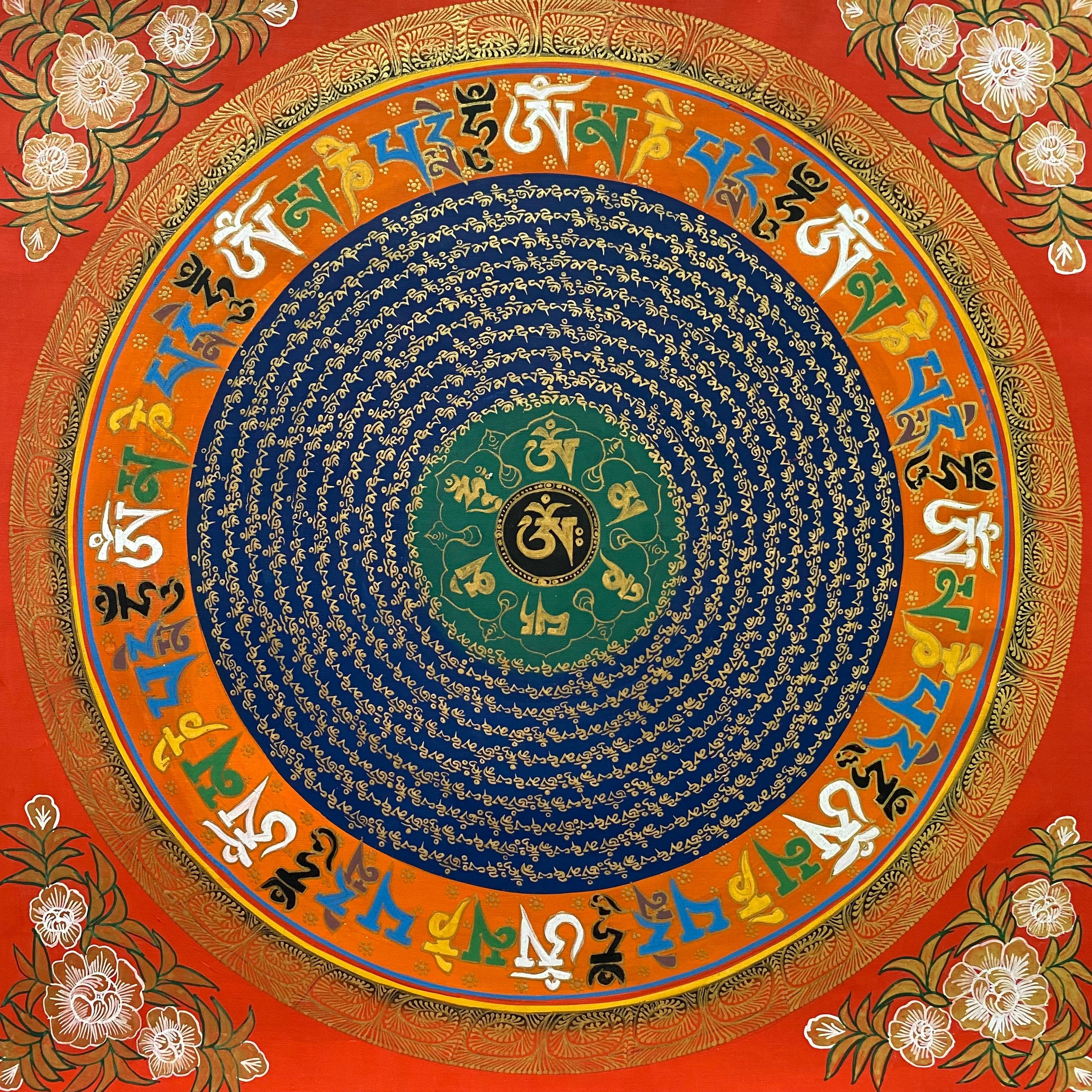 Mantra Mandala Thangka Painting for wall hanging decor.