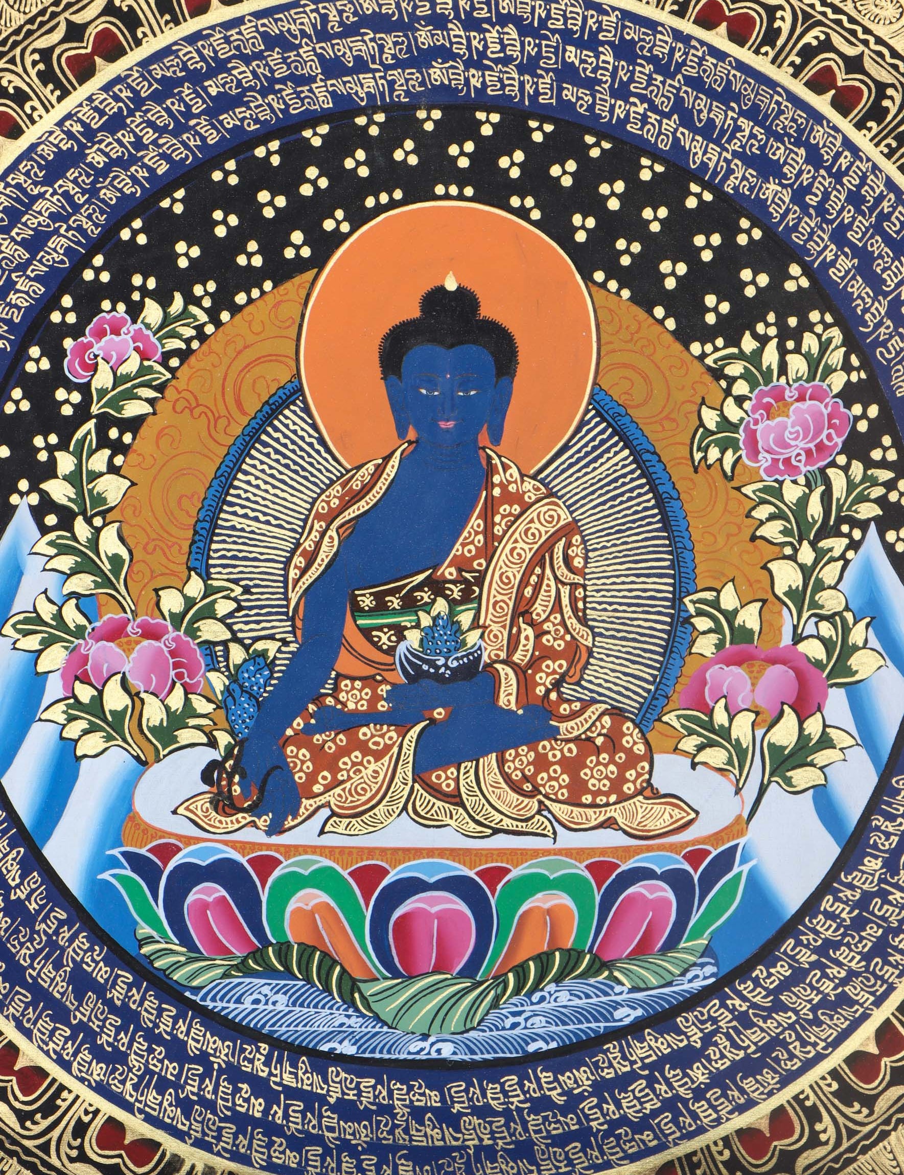 Medicine Buddha Mandala Thangka for prayer and meditation.