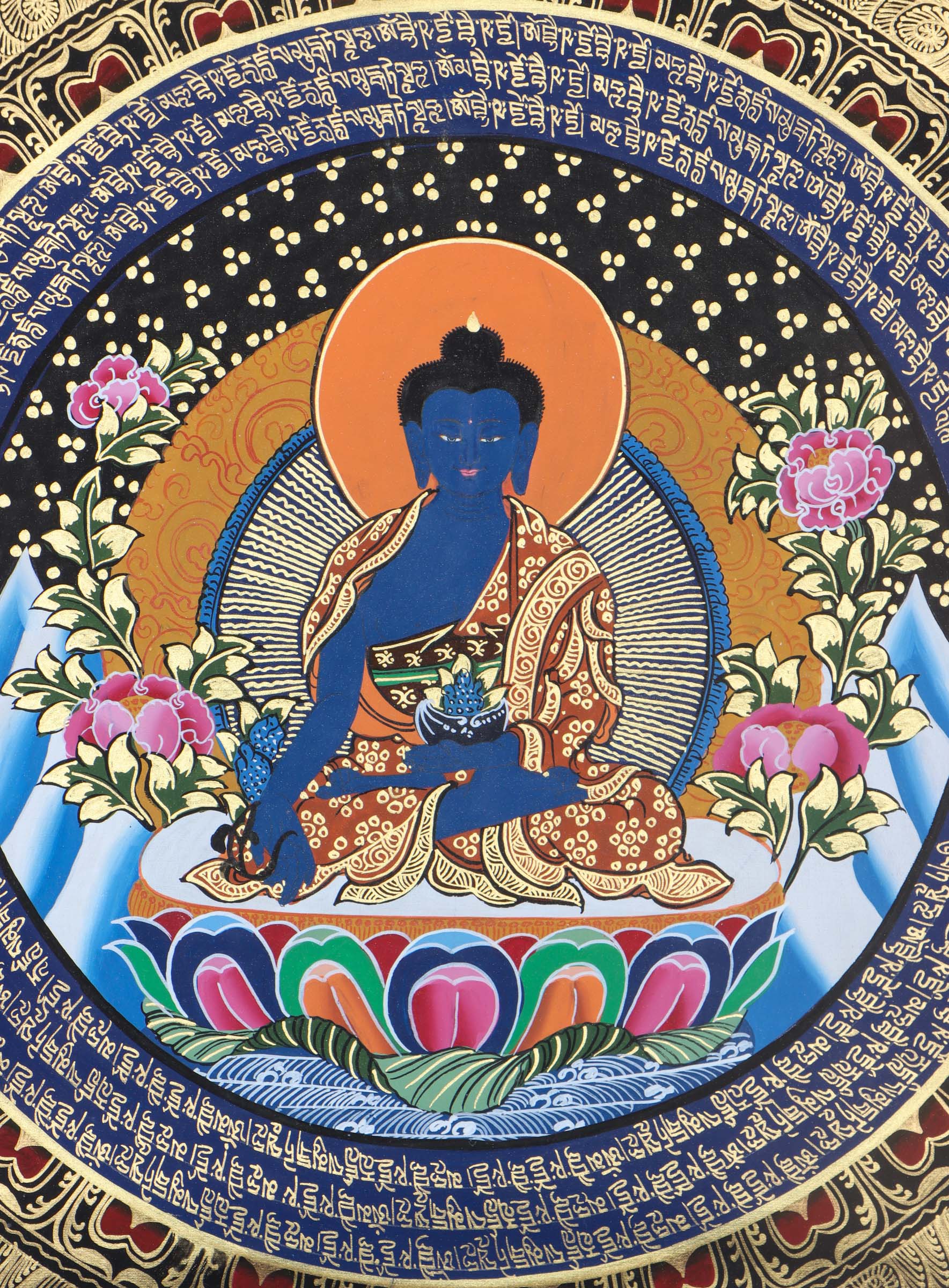 Medicine Buddha Mandala Thangka for prayer and meditation.