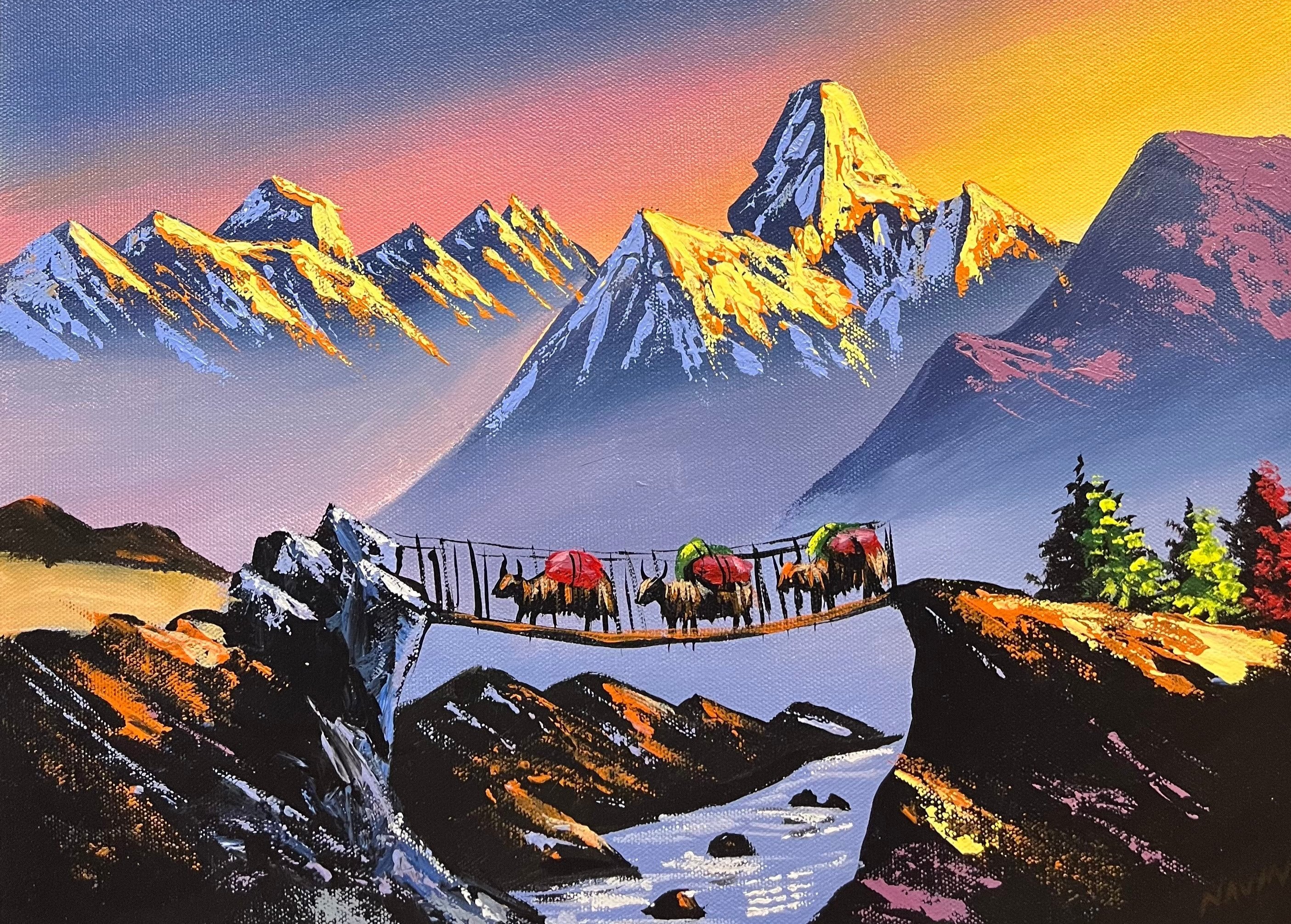 Oil Painting of Ama Dablam & Everest - Himalayas Shop