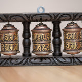 Wood Stand Prayer Wheel for home decor and spirituality.