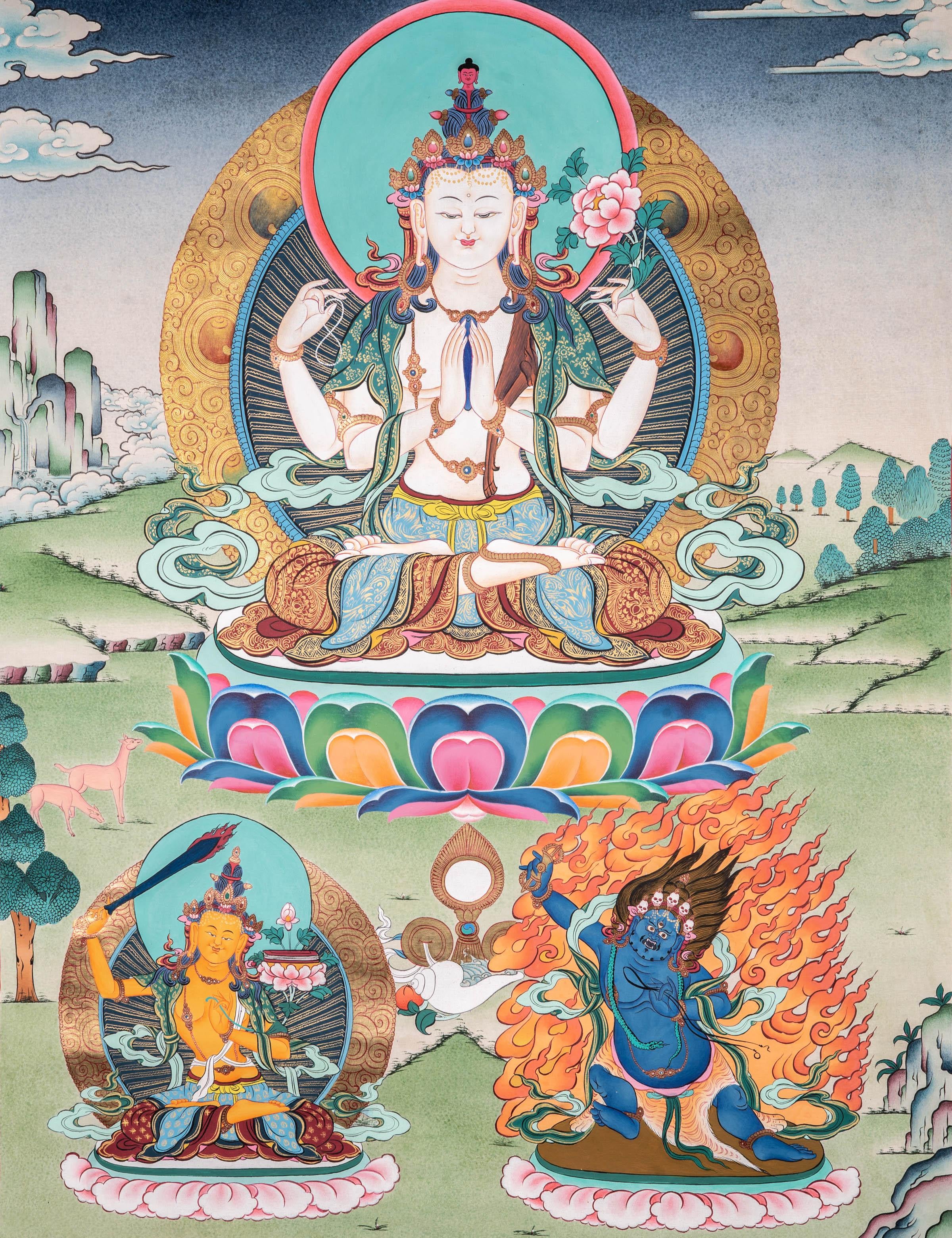 4 Arm Chenrezig Thangka - Himalayas Shop