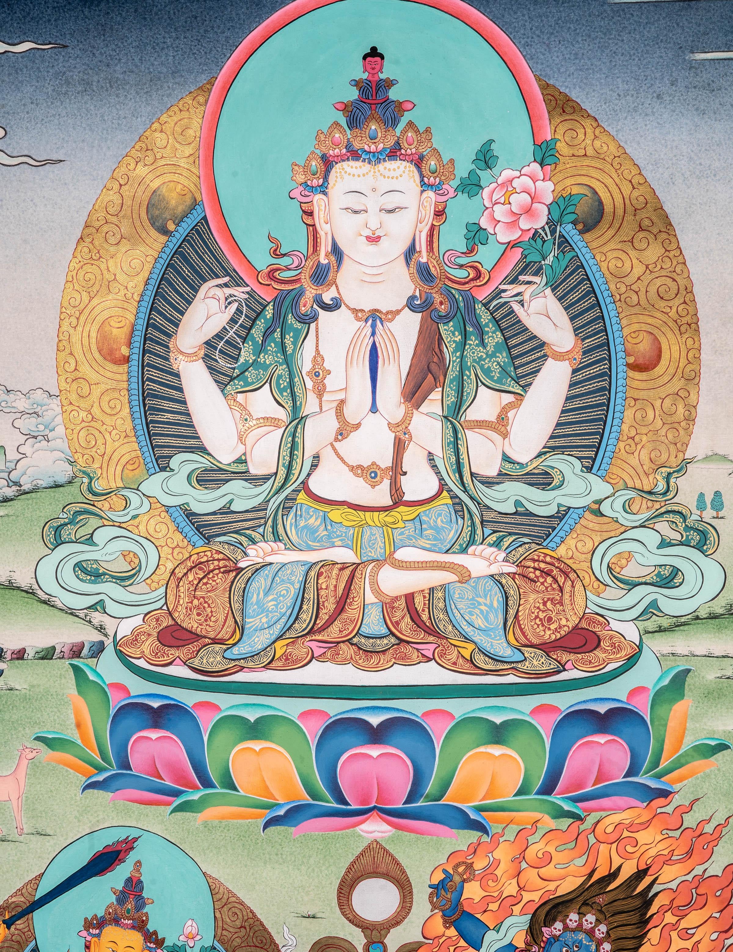 4 Arm Chenrezig Thangka - Himalayas Shop