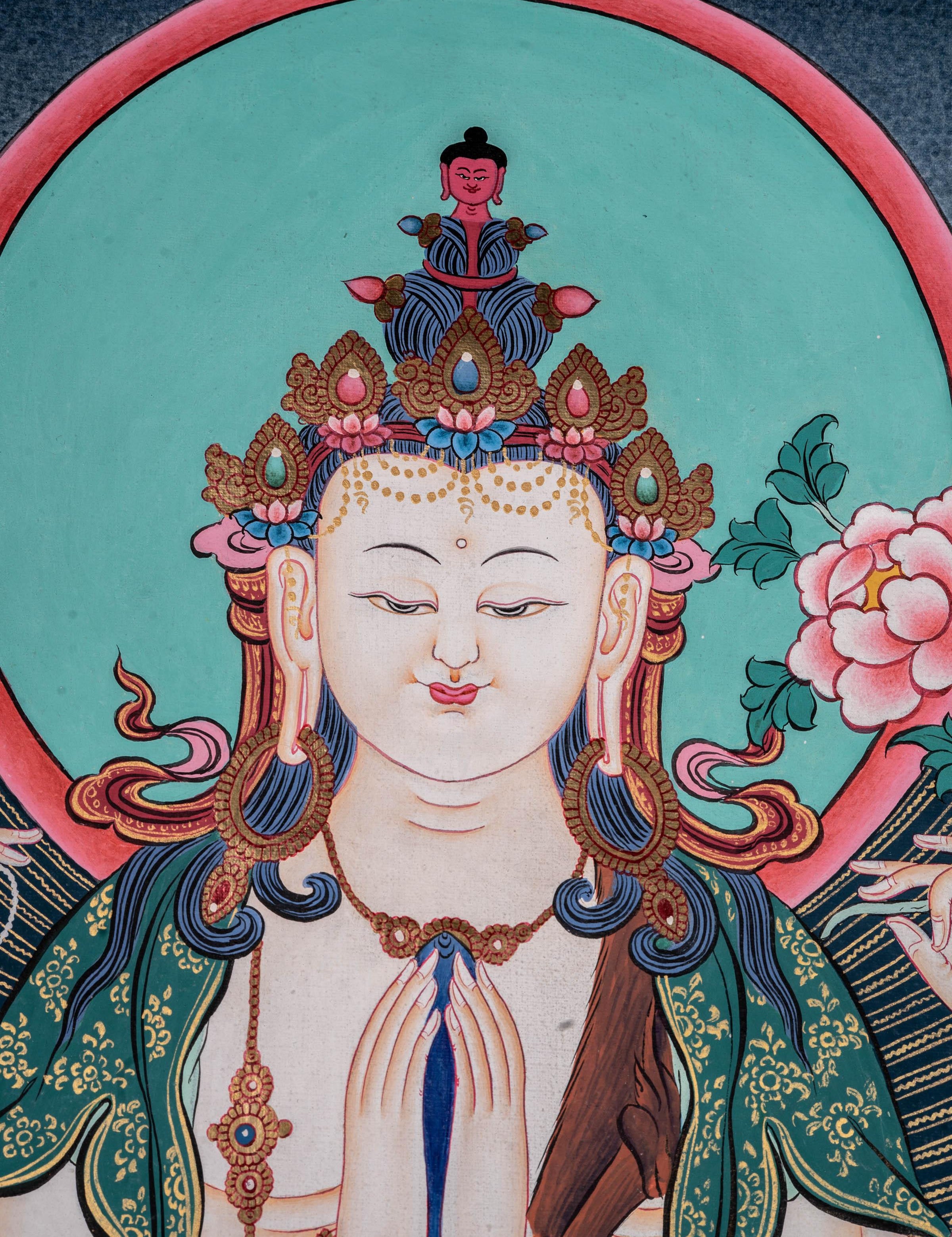 4 Arm Chenrezig Thangka - Himalayas Shop