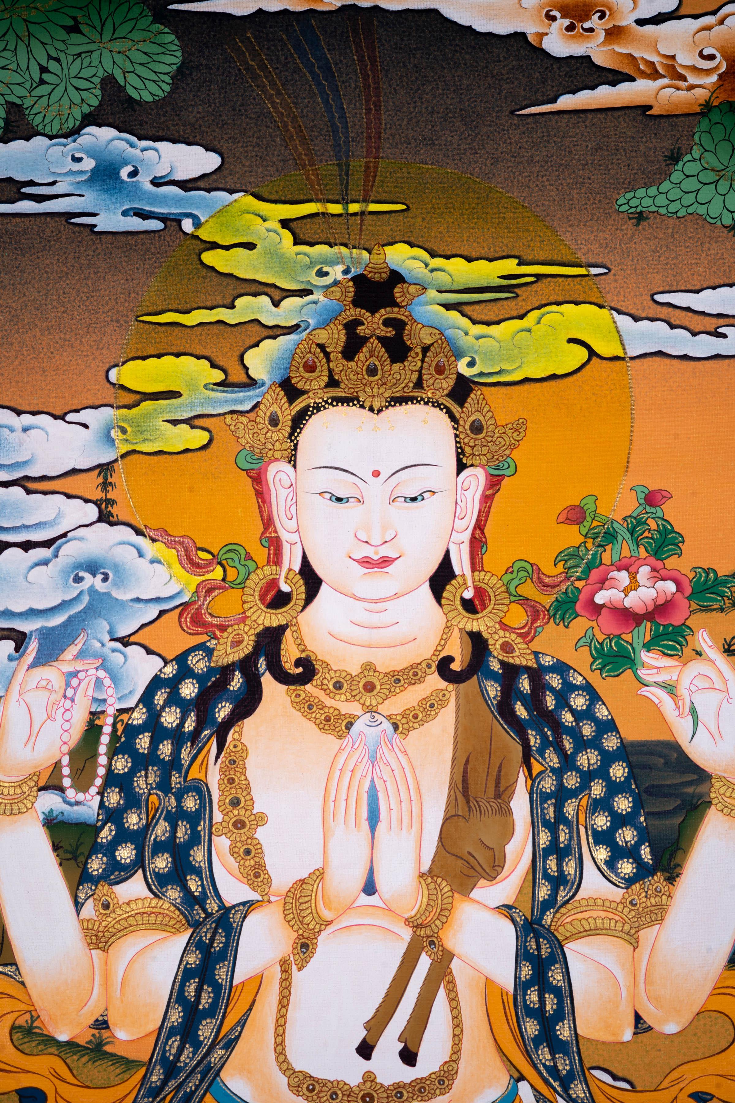 Chenrezig Thangka with 4 Arm - Himalayas Shop