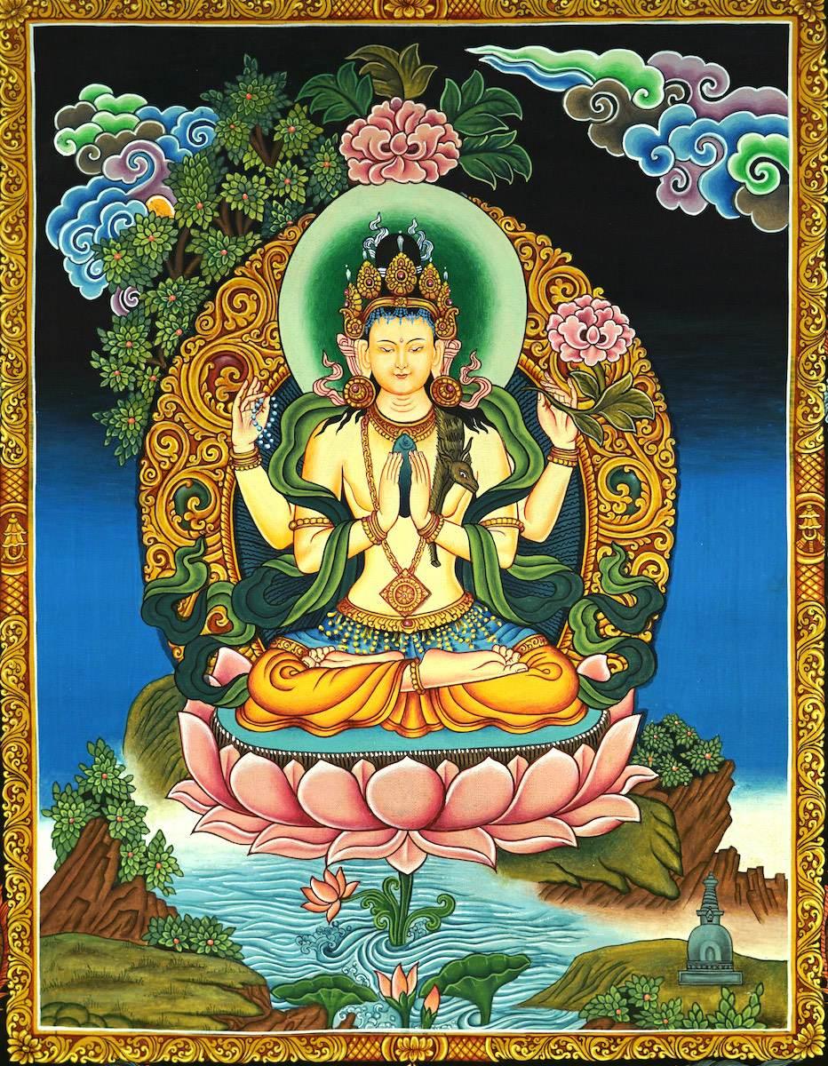 Newari Chenrezig Thangka | Buddhist Paintings – Himalayas Shop