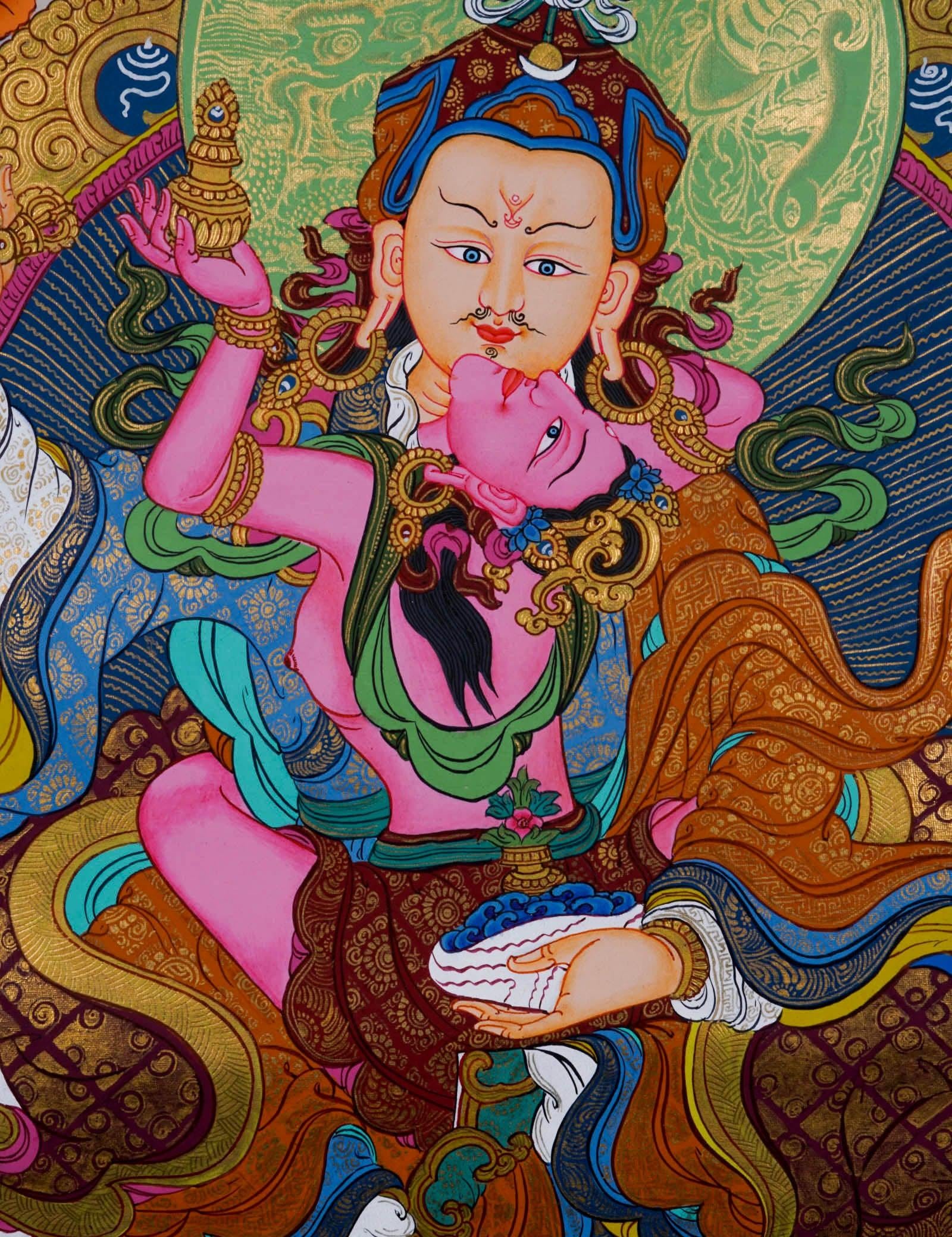 Thangka Painting - Guru Rinpoche with his consort - Himalayas Shop